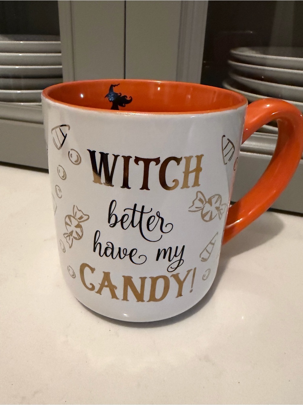 Halloween 'Witch Better Have My Candy!' Orange Accent Ceramic Mug
